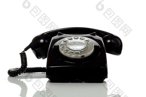 复古的黑色的电话白色表面反射