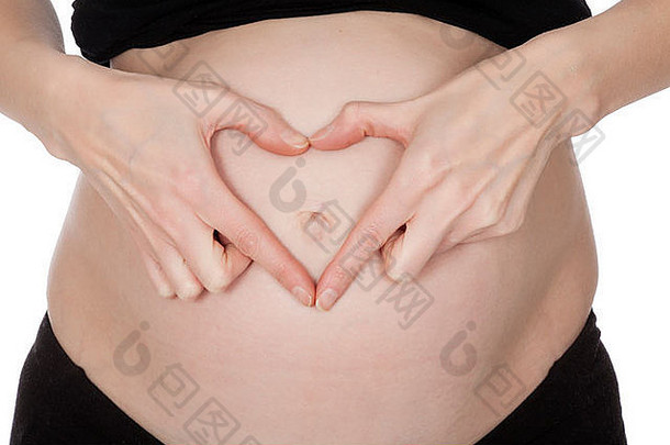 高加索人女人个月怀孕了白色背景
