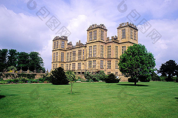 哈德威克大厅德比郡伊丽莎白时代的大厦都铎王朝的世纪英语体系结构庄严的首页花园英格兰