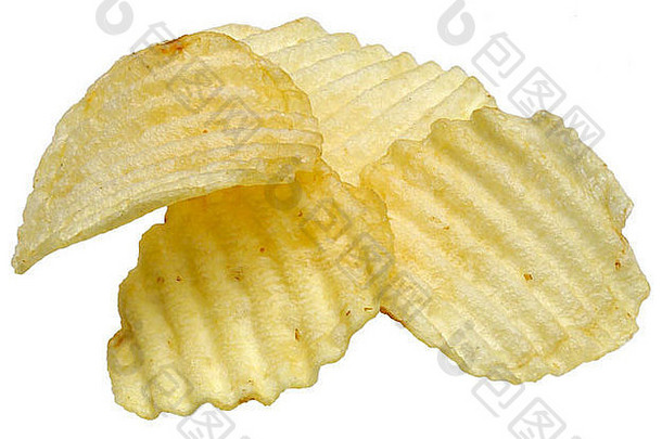 桩土豆芯片薯片的轮廓白色背景