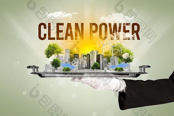 服务员服务生态城市清洁权力登记renewabke能源概念