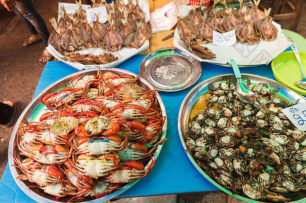 新鲜的海食物thaifood传统的市场泰国