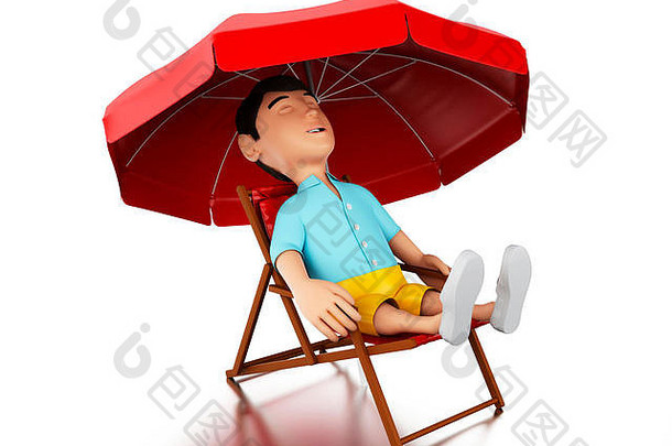 插图男人。放松海滩椅子假期概念孤立的白色背景