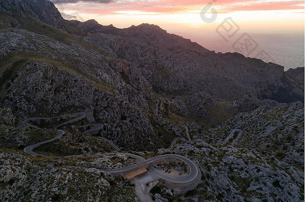 calobra路黄昏风景优美的壮观的道路世界马略卡岛岛西班牙