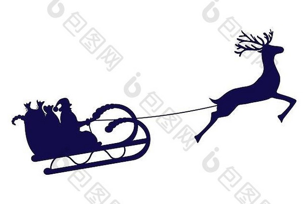 圣诞老人老人游乐设施雪橇利用驯鹿