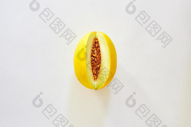 黄色的瓜水果孤立的白色背景查看平铺图像极简主义概念
