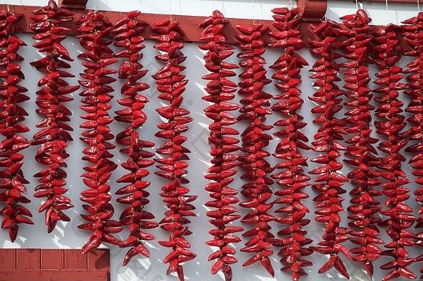 花环小热红色的辣椒挂墙白色村艾斯普莱汀巴斯克国家法国
