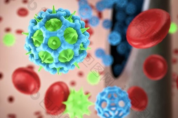 注射抗病毒攻击病毒血液中概念图像科学技术进步医学实验室