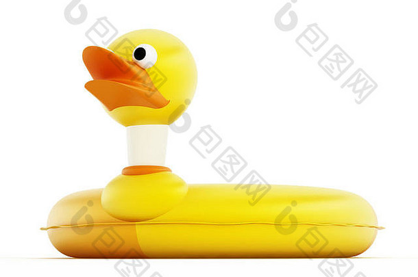 黄色的鸭救生圈孤立的白色背景插图