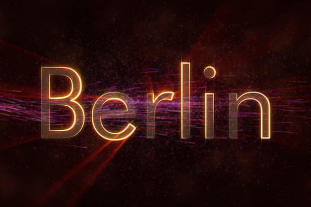 柏林德国城市文本动画闪亮的射线循环边缘文本背景旋转流动星星