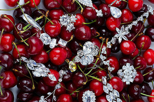 珠宝水果红色的成熟的樱桃浆果背景