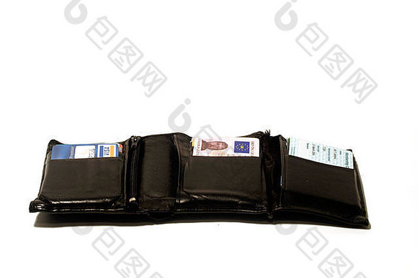 黑色的皮革钱包信贷商店卡片许可证识别
