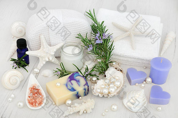 迷迭香草花清洗治疗保湿奶油肥皂喜玛拉雅盐芳香疗法至关重要的石油脸毛巾布海绵