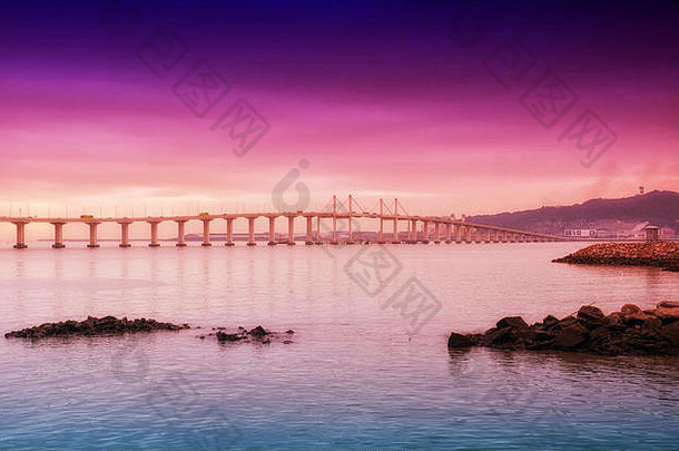 桥加入岛屿澳门中国美丽的日落