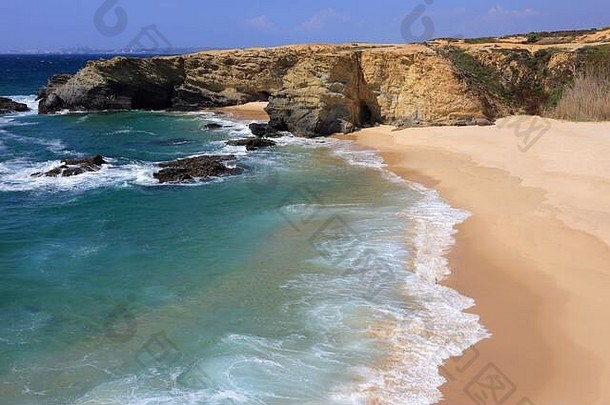 葡萄牙alentejosines美丽的废弃的原始的海滩风景如画的村港口巢穴葡萄牙的大西洋西海岸