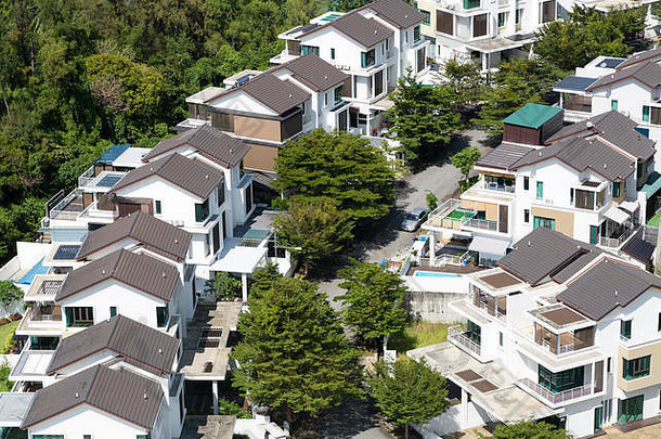 视图半分离住房社区发展位于石头ferringhi槟城岛马来西亚