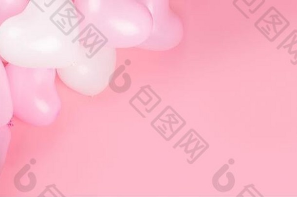 快乐情人节一天心形状的粉红色的白色气球背景边境框架平躺角落里复制空间文本