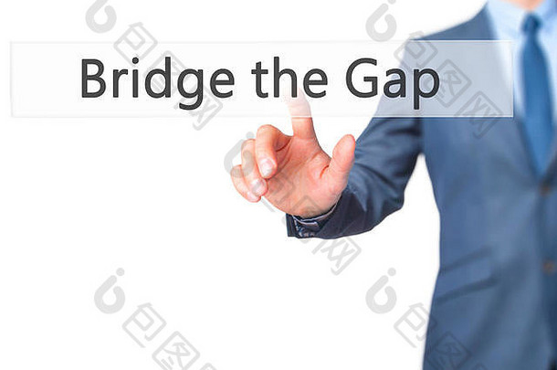 桥差距商人手触摸按钮虚拟屏幕接口业务技术概念股票照片