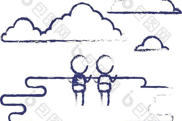 模糊蓝色的轮廓天空景观草pictogram夫妇婴儿