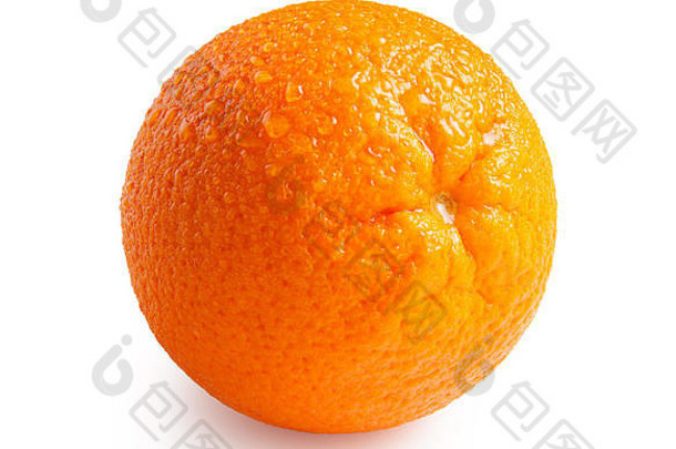 橙色新鲜的橙色<strong>水</strong>滴孤立的白色背景