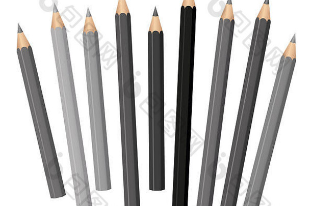灰色的铅笔阴影长度松散安排灰色的音调光灰色的深黑色的