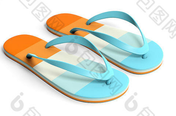 夏天海滩假期柔和的橙色蓝色的条纹翻转失败孤立的白色背景插图