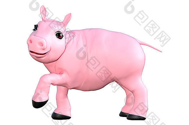 数字渲染粉红色的玩具猪孤立的白色背景