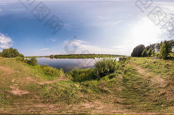 完整的无缝的球形<strong>全景</strong>角视图海岸宽度河涅曼阳光明媚的夏天一天equirectangular投影准备好了