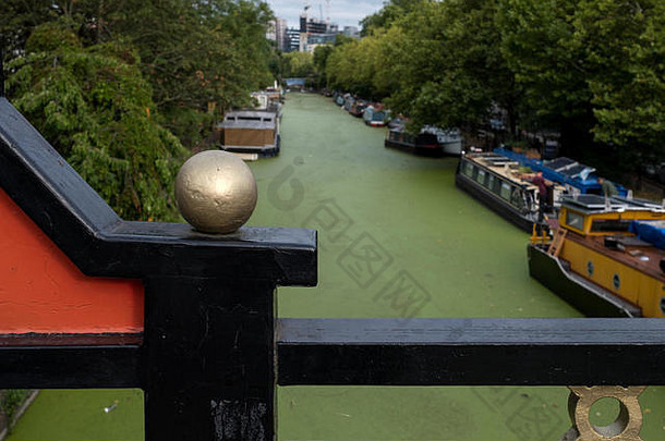 大联盟运河威尼斯伦敦水覆盖绿色藻类夏天热浪拍摄桥