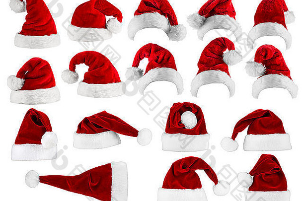 大集合红色的白色圣诞老人帽子