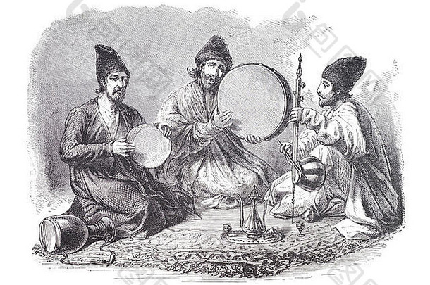 波斯伊朗伊朗波斯布索拉鼓字符串仪器音乐家剧团乐队艺人唱歌唱中间东亚洲