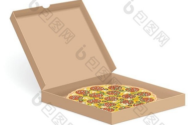 美味的披萨盒子孤立的白色背景