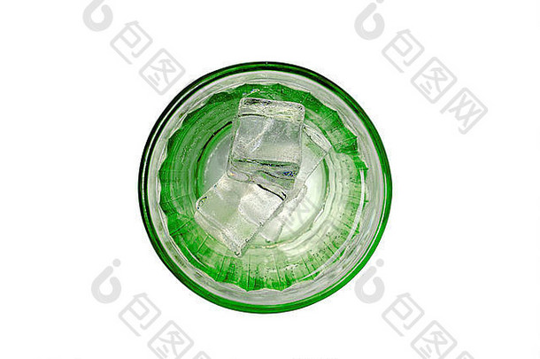 玻璃绿色液体冰多维数据集孤立的白色背景前视图