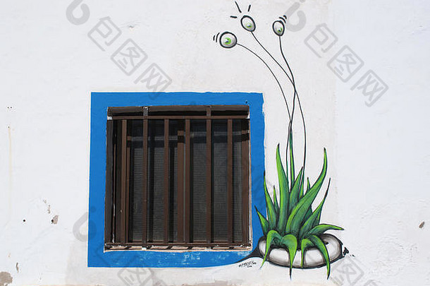 Fuerteventura金丝雀岛屿北非洲西班牙装饰窗口小巷钓鱼村cotillo