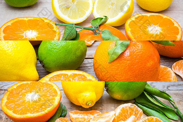 成熟的柑橘类木表格柠檬石灰橘子
