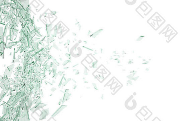 摘要破碎的绿色玻璃运动块孤立的白色背景插图