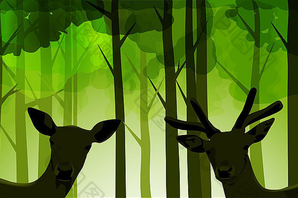 光栅鹿明亮的绿色森林插图