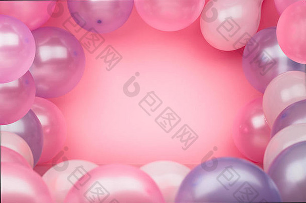 粉红色的背景粉红色的紫色的气球明亮的背景庆祝活动复制空间