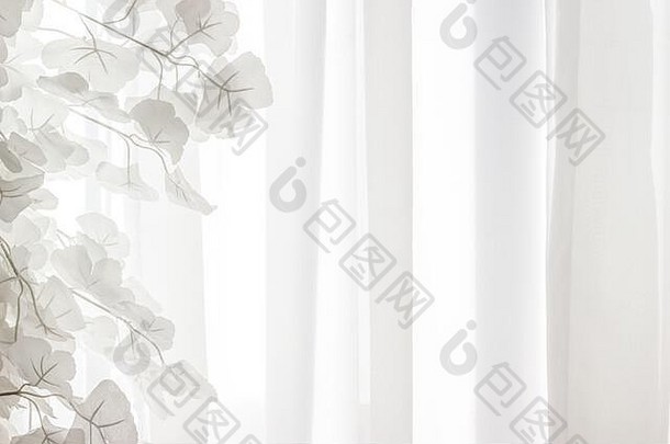 白色叶子白色窗帘背景空气