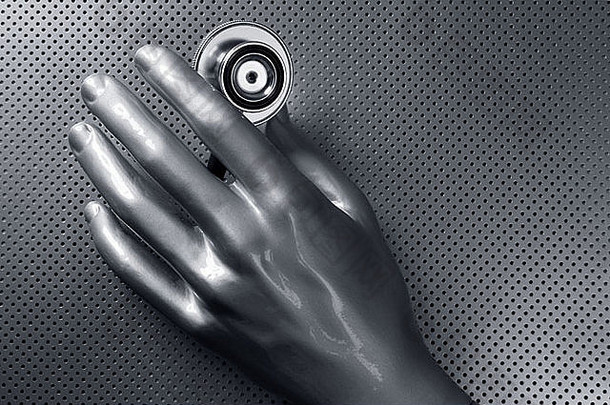 健康听诊器未来主义的银灰色的手概念比喻