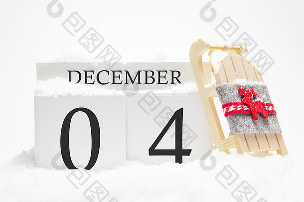 木日历12月一天冬天月符号冬天雪雪橇概念假期假期冬天有趣的