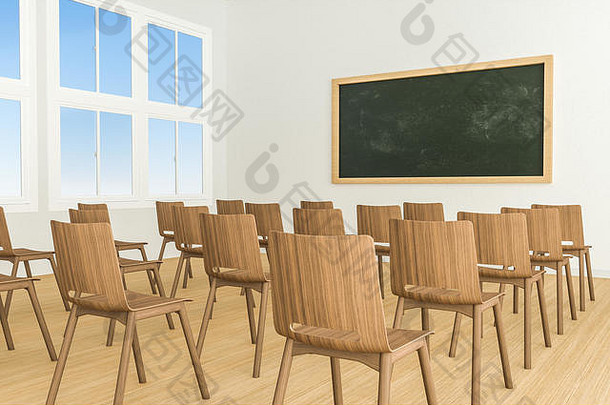 教室椅子内部黑板上前面房间呈现电脑数字画