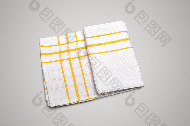 白色桌布使棉花黄色的条纹菜灰色的梯度背景孤立的