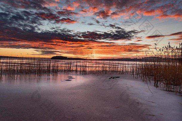 日落冻湖瑞典1