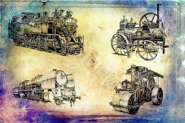 蒸汽机车引擎复古的古董
