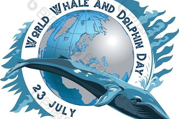 世界鲸鱼海豚一天7月概念生态假期鲸鱼轮廓大陆