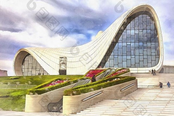 盖达尔阿利耶夫中心色彩斑斓的绘画巴库阿塞拜疆
