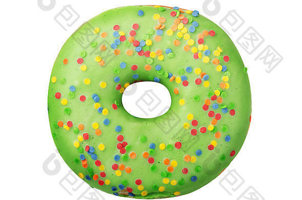 绿色甜甜圈洒孤立的白色背景