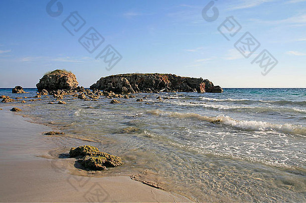 沙子海岩石escull科德雷尔托马斯。医护巴利阿里群岛群岛西班牙
