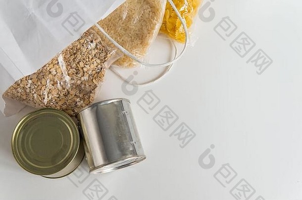 罐头食物意大利面大米生麦片谷物表格纸袋复制空间捐赠购物袋食物市场